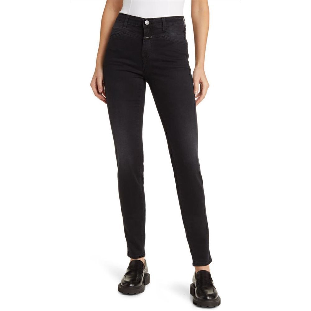 Closed Womens Mid-Rise Stretch Pusher Skinny Jeans Dark Grey Dark Wash Size 27